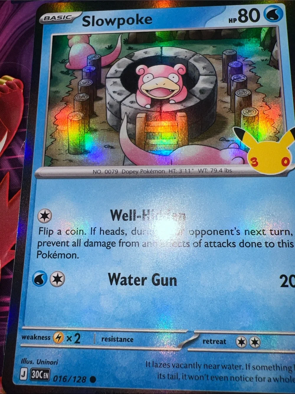 Pokemon Slowpoke Holographic Card - Pink, Blue, Brown